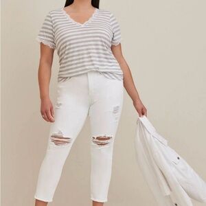 Gray Striped Lace Trim Women's Top